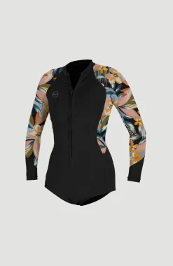 Discount O’Neill Bahia 2/1mm Front Zip Long Sleeve Spring Wetsuit | BLK/DEMIFLOR/DEMIFLOR