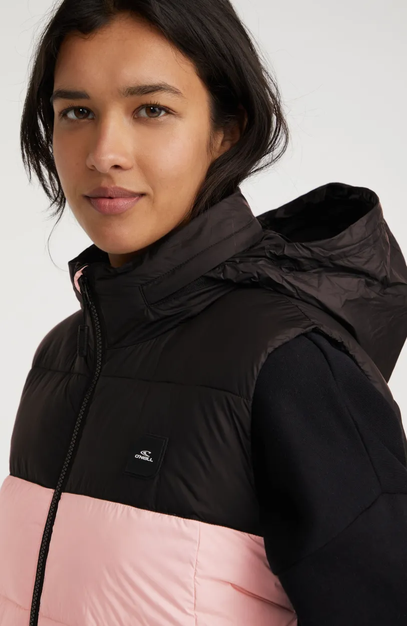 New O’Neill O'Riginals Puffer Bodywarmer | Peach Whip Colour Block